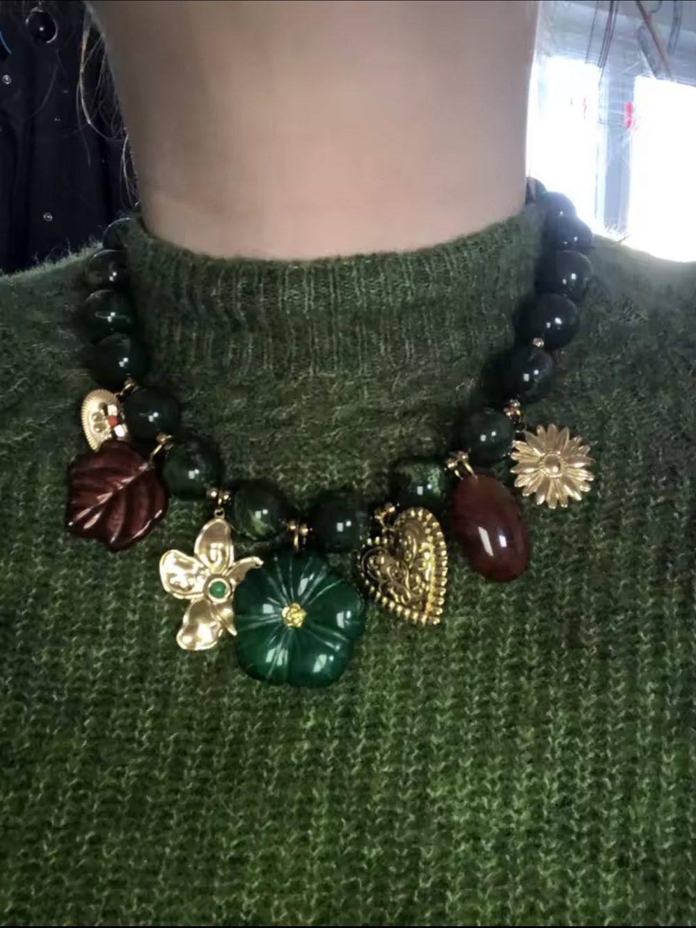 Italian Garden Hazel Green Beaded Gold Necklace - Picture 11 of 16